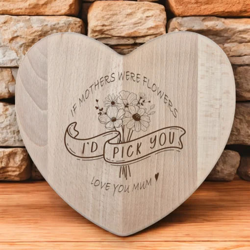 Engraved personalised wooden heart shaped chopping board